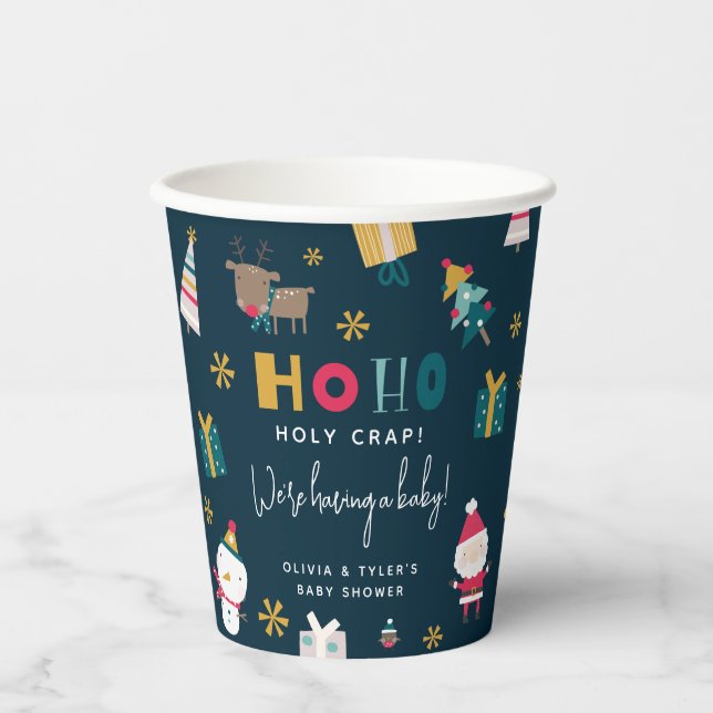 Funny 'Ho Ho Holy Crap' Christmas Baby Shower Paper Cups (Front)