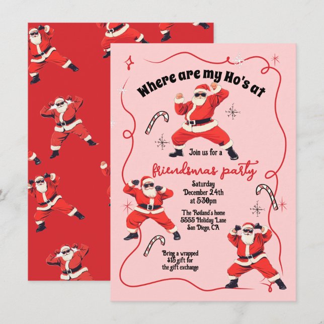 Funny Ho Ho Ho's Friendsmas Adult Christmas Party Invitation (Front/Back)