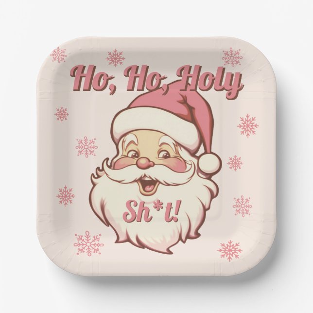 Funny Ho Ho Retro Santa Christmas Party Paper Plate (Front)