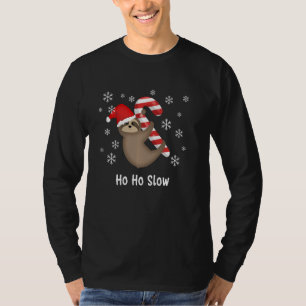Funny Ho Ho Slow Sloth Christmas Candy Cane Santa T-Shirt