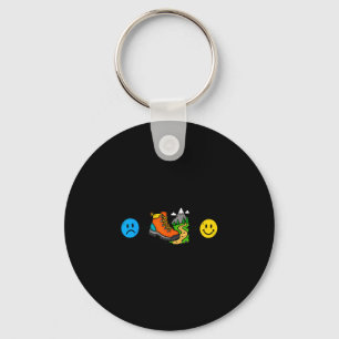 Funny hobby sad face + hiking = happy face mood key ring