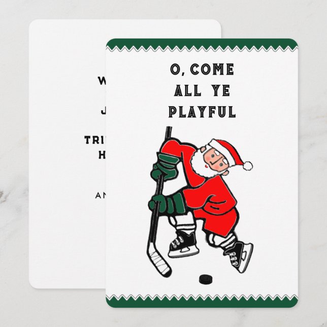Funny Hockey Christmas Holiday Card (Front/Back)