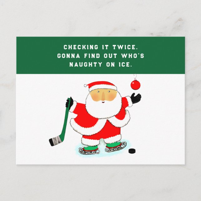 Funny Hockey Christmas Holiday Postcard (Front)