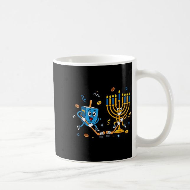 Funny Hockey Dreidel Menorah Hanukkah Kids Womens  Coffee Mug (Right)