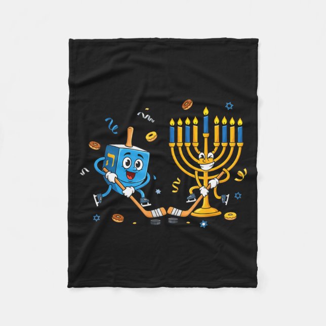 Funny Hockey Dreidel Menorah Hanukkah Kids Womens  Fleece Blanket (Front)