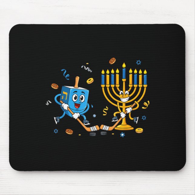 Funny Hockey Dreidel Menorah Hanukkah Kids Womens  Mouse Pad (Front)