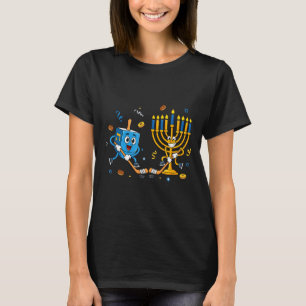 Funny Hockey Dreidel Menorah Hanukkah Kids Womens  T-Shirt