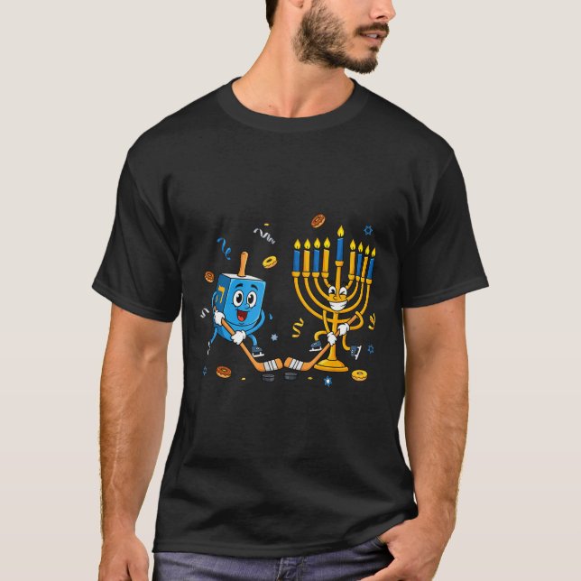 Funny Hockey Dreidel Menorah Hanukkah Kids Womens  T-Shirt (Front)