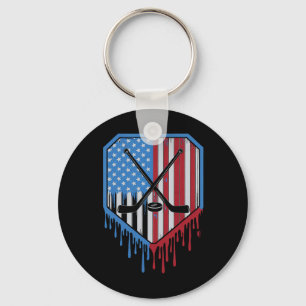 Funny Hockey Drip Boys Ice Cream Patriotic America Key Ring