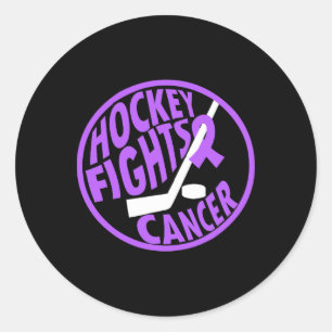 Funny Hockey Fights Cancer Purple Ribbon Gift Classic Round Sticker