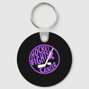 Funny Hockey Fights Cancer Purple Ribbon Gift Key Ring