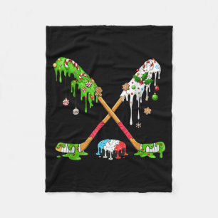 Funny Hockey Holiday Candy Cane Gingerbread  Fleece Blanket