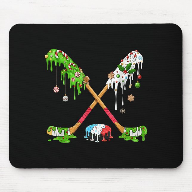 Funny Hockey Holiday Candy Cane Gingerbread  Mouse Pad (Front)