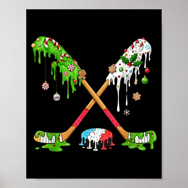 Funny Hockey Holiday Candy Cane Gingerbread  Poster (Front)