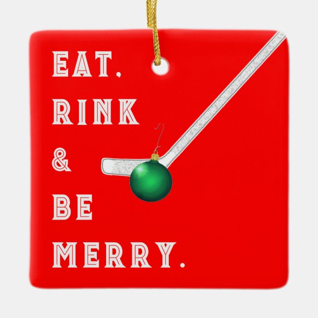 Funny Hockey Holiday Gift Ceramic Ornament (Front)