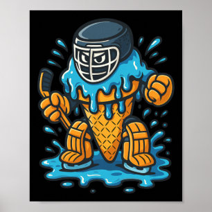 Funny Hockey Ice-cream Cone Cartoon Sports Humor Poster