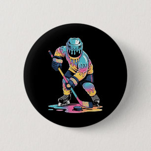 Funny Hockey Ice Cream Drip Boys Youth Hockey Play 6 Cm Round Badge