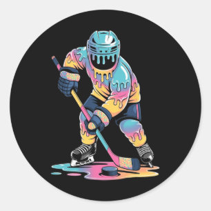 Funny Hockey Ice Cream Drip Boys Youth Hockey Play Classic Round Sticker
