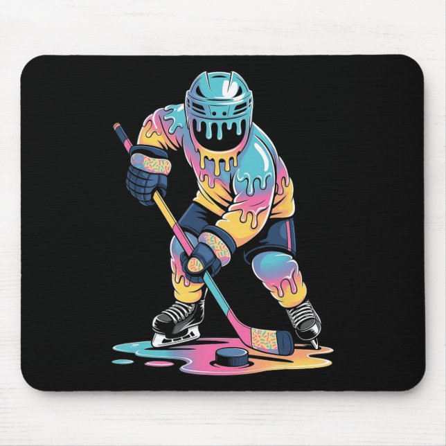 Funny Hockey Ice Cream Drip Boys Youth Hockey Play Mouse Pad (Front)