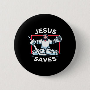 Funny Hockey Jesus Saves Goalie Sports Humor 6 Cm Round Badge