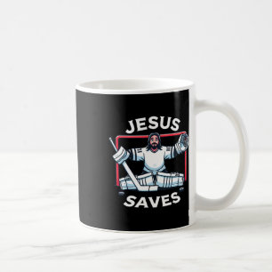 Funny Hockey Jesus Saves Goalie Sports Humor  Coffee Mug
