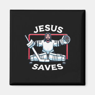 Funny Hockey Jesus Saves Goalie Sports Humor Magnet