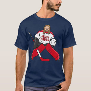Funny Hockey Jesus Saves Hockey Goalie T-Shirt