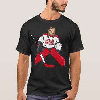 Funny Hockey Jesus Saves Hockey Goalie  T-Shirt