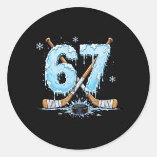Funny Hockey Lovers Drip 6-7 Number Six Seven Puck Classic Round Sticker