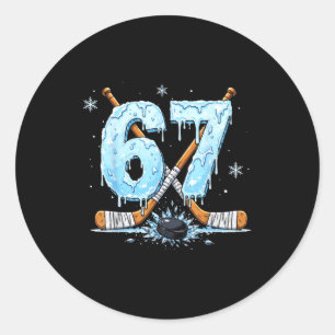 Funny Hockey Lovers Drip 6-7 Number Six Seven Puck Classic Round Sticker