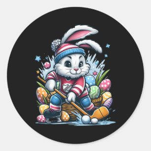 Funny Hockey Player Bunny Kids Boys Mens Easter Ho Classic Round Sticker