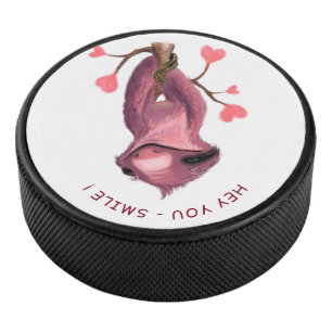 Funny Hockey Puck Playful Sloth Smile Custom Text