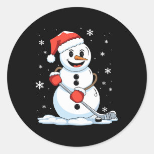 Funny Hockey Snowman Christmas Hockey Player Xmas Classic Round Sticker