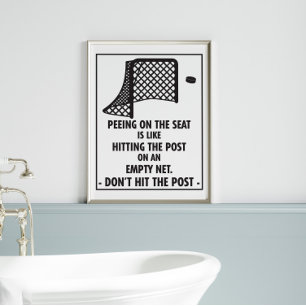 Funny Hockey Themed Bathroom Peeing on the Seat Poster