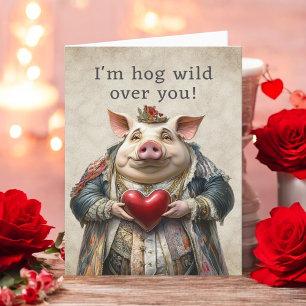 Funny Hog Wild Over You Valentine Holiday Card