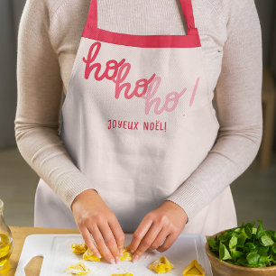 Funny Hohoho Joyeux Noel Red Pink Typography  Apron