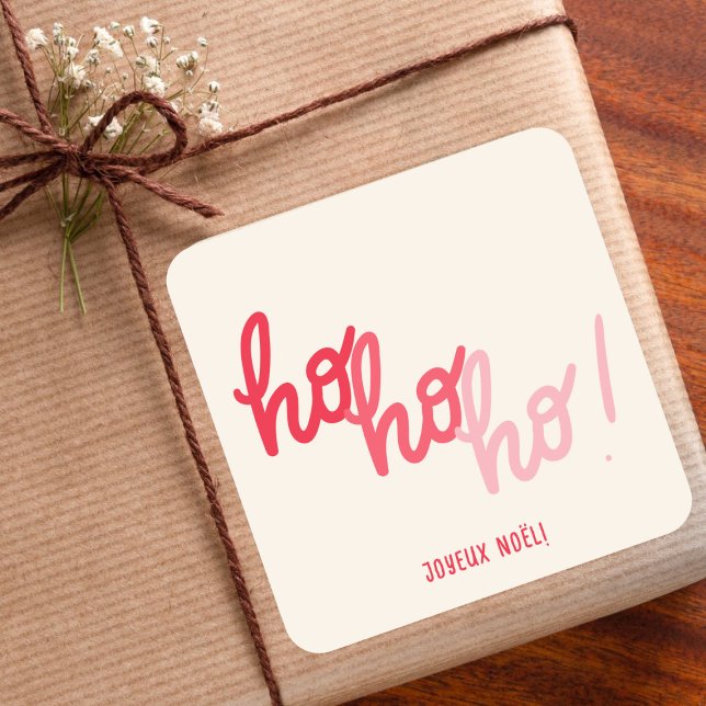 Funny Hohoho Joyeux Noel Red Pink Typography Square Sticker (Creator Uploaded)