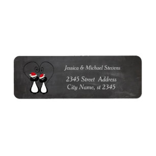 Funny holiday cartoon Santa cat couple chalkboard Return Address Label