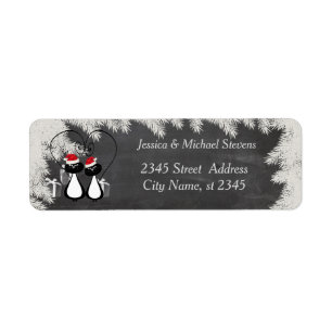 Funny holiday cartoon Santa cat couple chalkboard Return Address Label