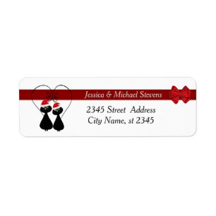 Funny holiday cartoon Santa cat love couple Return Address Label