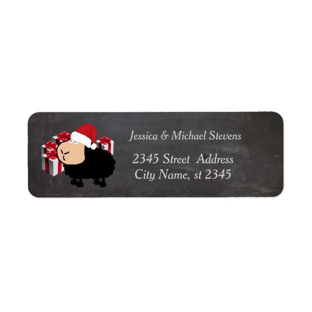 Funny holiday cartoon Santa sheep chalkboard Return Address Label (Front)