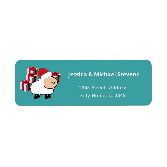 Funny holiday cartoon Santa sheep Label Return Address Label (Front)