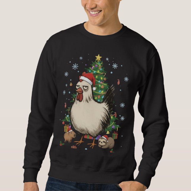 Funny Holiday Chicken with Capybara & Sloth  Sweatshirt (Front)