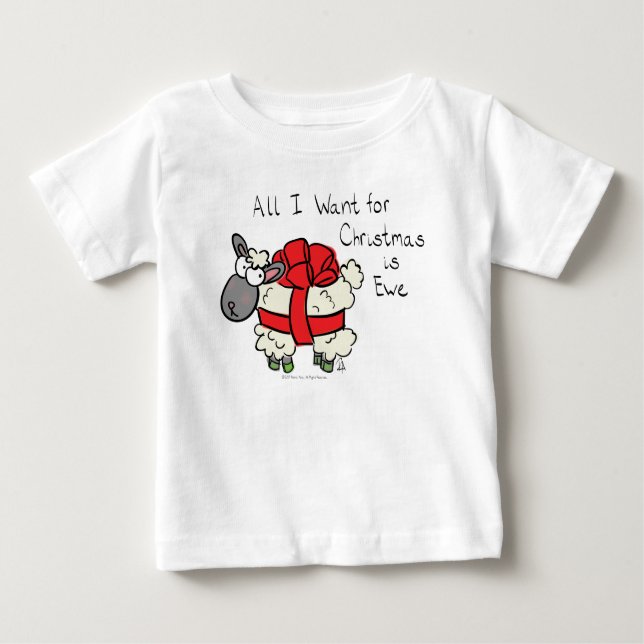 Funny Holiday Cute Sheep Christmas Cartoon Baby T-Shirt (Front)