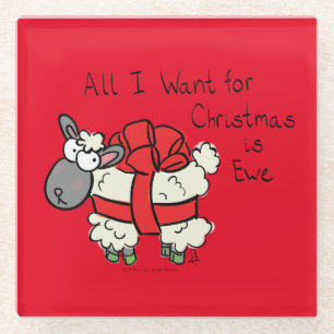 Funny Holiday Cute Sheep Christmas Cartoon Glass Coaster