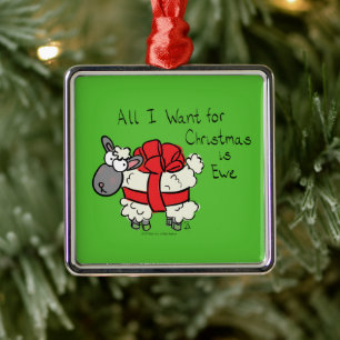 Funny Holiday Cute Sheep Christmas Cartoon Metal Ornament