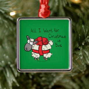 Funny Holiday Cute Sheep Christmas Cartoon Metal Ornament