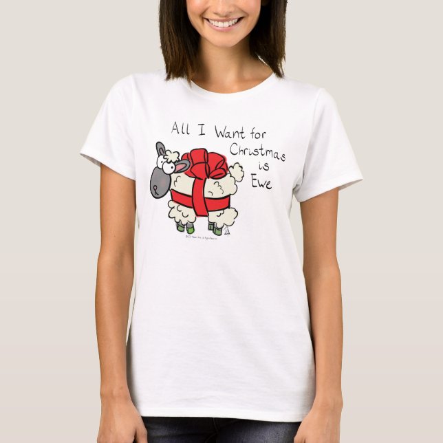 Funny Holiday Cute Sheep Christmas Cartoon T-Shirt (Front)