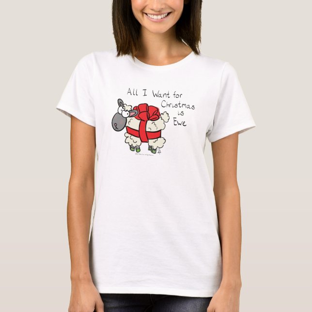 Funny Holiday Cute Sheep Christmas Cartoon T-Shirt (Front)