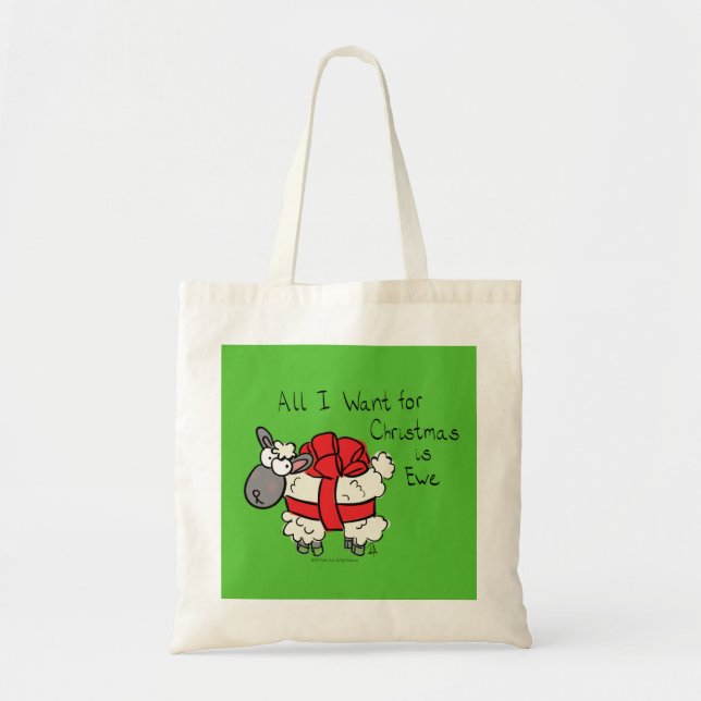 Funny Holiday Cute Sheep Christmas Cartoon Tote Bag (Front)